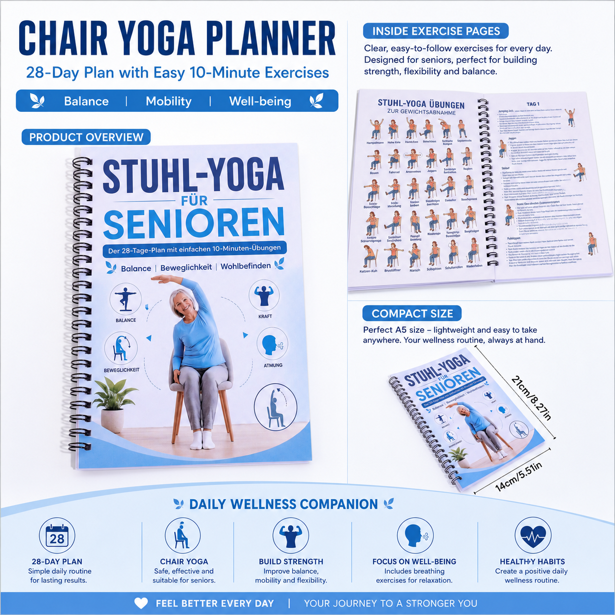 Illustrated Chair Yoga Workout – Yoga Fitness Journal recenzja i cena